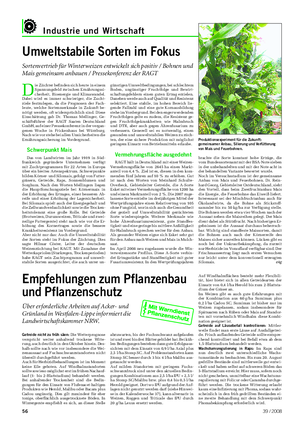 Industrie und Wirtschaft Landwirtschaftliches Wochenblatt Empfehlungen zum Pflanzenbau und Pflanzenschutz Über erforderliche Arbeiten auf Acker- und Grünland in Westfalen-Lippe informiert die Landwirtschaftskammer NRW.