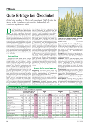 Pflanze Landwirtschaftliches Wochenblatt Gute Erträge bei Ökodinkel Dinkel wird vor allem in Ökobetrieben angebaut.