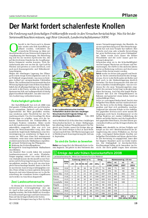 Landwirtschaftliches Wochenblatt Pflanze Der Markt fordert schalenfeste Knollen Die Forderung nach festschaligen Frühkartoffeln wurde in den Versuchen berücksichtigt.