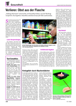 Gesundheit	 Landwirtschaftliches Wochenblatt Verlierer:	Obst	aus	der	Flasche „Stiftung Warentest“ untersuchte, ob Smoothies halten, was die Werbung verspricht.