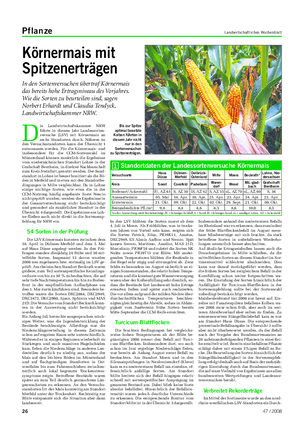 Pflanze Landwirtschaftliches Wochenblatt Körnermais mit Spitzenerträgen In den Sortenversuchen übertraf Körnermais das bereits hohe Ertragsniveau des Vorjahres.