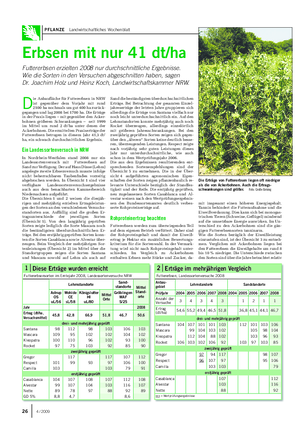 PFLANZE Landwirtschaftliches Wochenblatt Erbsen mit nur 41 dt/ha Futtererbsen erzielten 2008 nur durchschnittliche Ergebnisse.