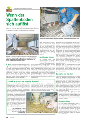 A8 6 / 2009 Landwirtschaftliches Wochenblatt Wenn der Spaltenboden sich auflöst Was zu tun ist, wenn Futtersäuren dem Beton- spaltenboden im Schweinestall zusetzen.