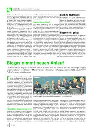 PFLANZE Landwirtschaftliches Wochenblatt Biogas nimmt neuen Anlauf Der Fachverband Biogas e.