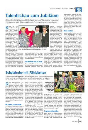 Landwirtschaftliches Wochenblatt FAMILIE Talentschau zum Jubiläum Die beiden Landfrauenverbände Paderborn und Büren sind zusammen 155 Jahre alt.