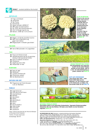 INHALT Landwirtschaftliches Wochenblatt PILZE IM FRÜHLING Pilzzeit ist für viele der Herbst.