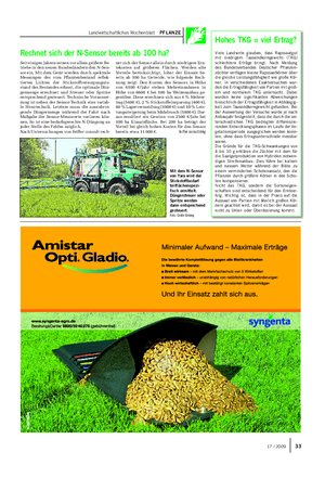 Landwirtschaftliches Wochenblatt PFLANZE Seit einigen Jahren setzen vor allem größere Be- triebe in den neuen Bundesländern den N-Sen- sor ein.