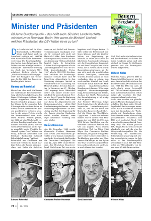 © Ardey-Verlag Münster GESTERN UND HEUTE Landwirtschaftliches Wochenblatt Minister und Präsidenten 60 Jahre Bundesrepublik – das heißt auch: 60 Jahre Landwirtschafts- ministerium in Bonn bzw.