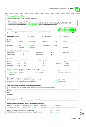 Landwirtschaftliches Wochenblatt TECHNIK Umfrage zu Güllebehältern (für jeden Güllebehälter bitte einen Fragebogen verwenden!