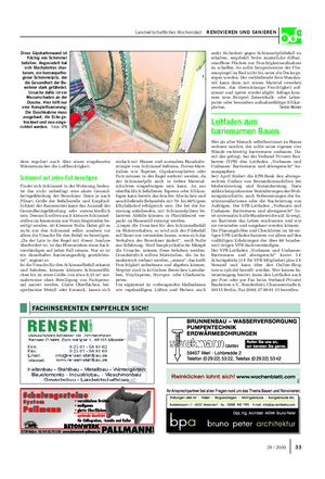 Landwirtschaftliches Wochenblatt RENOVIEREN UND SANIEREN dern reguliert auch über einen eingebauten Wärmetauscher die Luftfeuchtigkeit.