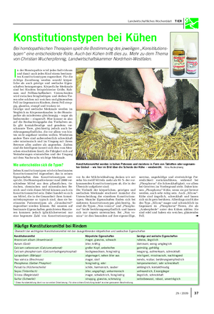 Landwirtschaftliches Wochenblatt TIER Konstitutionstypen bei Kühen Bei homöopathischen Therapien spielt die Bestimmung des jeweiligen „Konsititutions- typen“ eine entscheidende Rolle.