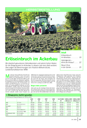 Landwirtschaftliches Wochenblatt HERBSTBESTELLUNG Foto: Große Enking Inhalt Erlöseinbruch im Ackerbau .