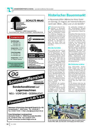 SONDERVERÖFFENTLICHUNG Landwirtschaftliches Wochenblatt 82 34 / 2009 Historischer Bauernmarkt In Neuenrade-Affeln (Märkischer Kreis) findet am Sonntag, 23.