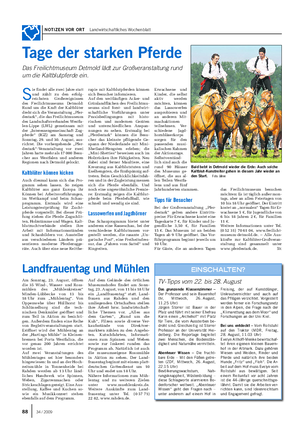 NOTIZEN VOR ORT Landwirtschaftliches Wochenblatt Tage der starken Pferde Das Freilichtmuseum Detmold lädt zur Großveranstaltung rund um die Kaltblutpferde ein.