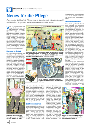 GESUNDHEIT Landwirtschaftliches Wochenblatt Neues für die Pflege Zum zweiten Mal fand die Pflegemesse in Münster statt.