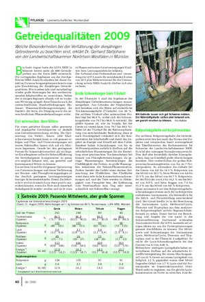 PFLANZE Landwirtschaftliches Wochenblatt Getreidequalitäten 2009 Welche Besonderheiten bei der Verfütterung der diesjährigen Getreideernte zu beachten sind, erklärt Dr.
