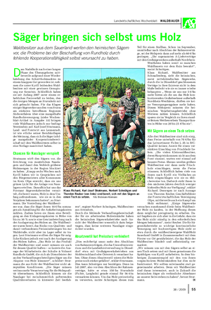 Landwirtschaftliches Wochenblatt WALDBAUER Säger bringen sich selbst ums Holz Waldbesitzer aus dem Sauerland werfen den heimischen Sägern vor, die Probleme bei der Beschaffung von Rundholz durch fehlende Kooperationsfähigkeit selbst verursacht zu haben.
