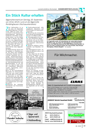 Landwirtschaftliches Wochenblatt SONDERVERÖFFENTLICHUNG 7738 / 2009 Ein Stück Kultur erhalten Sägemühlenmarkt am Sonntag, 20.