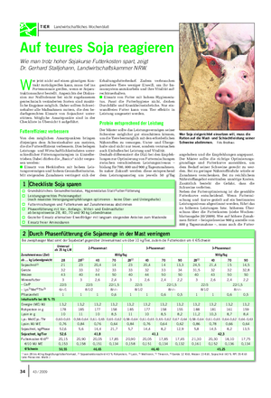 TIER Landwirtschaftliches Wochenblatt Auf teures Soja reagieren Wie man trotz hoher Sojakurse Futterkosten spart, zeigt Dr.