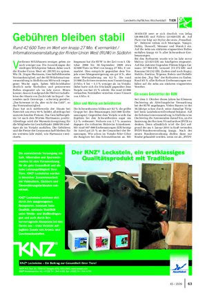 Landwirtschaftliches Wochenblatt TIER Gebühren bleiben stabil Rund 42 600 Tiere im Wert von knapp 27 Mio.