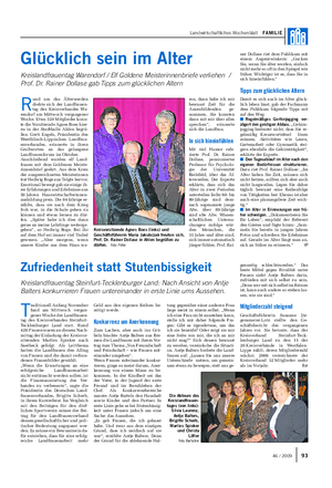 Landwirtschaftliches Wochenblatt FAMILIE Glücklich sein im Alter Kreislandfrauentag Warendorf / Elf Goldene Meisterinnenbriefe verliehen / Prof.