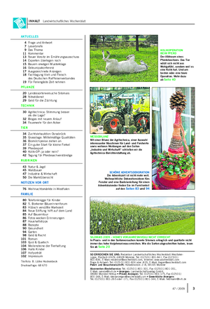 INHALT Landwirtschaftliches Wochenblatt SO ERREICHEN SIE UNS: Redaktion Landwirtschaftliches Wochenblatt Westfalen- Lippe, Postfach 49 29, 48028 Münster, Tel.