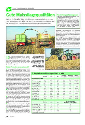 TIER Landwirtschaftliches Wochenblatt Gute Maissilagequalitäten Bei der LUFA NRW liegen die Untersuchungsergebnisse von fast 500 Maissilagen aus NRW vor.
