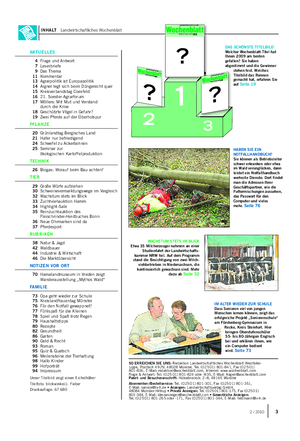INHALT Landwirtschaftliches Wochenblatt DAS SCHÖNSTE TITELBILD Welcher Wochenblatt-Titel hat Ihnen 2009 am besten gefallen?