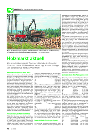 WALDBAUER Landwirtschaftliches Wochenblatt 42 2 / 2010 Nadelschnittholz: Preise unter Druck Auf dem deutschen Nadelschnittholzmarkt hält der Druck auf die Schnittholzpreise weiter an.