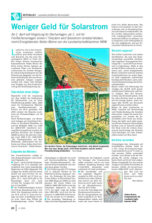 AKTUELLES Landwirtschaftliches Wochenblatt Weniger Geld für Solarstrom Ab 1.