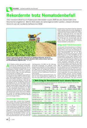 PFLANZE Landwirtschaftliches Wochenblatt A lle Medien melden sehr gute Ernteergeb- nisse bei der diesjährigen Zuckerrüben- ernte.