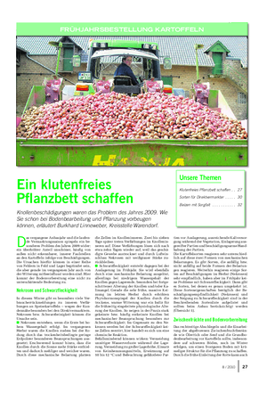 Landwirtschaftliches Wochenblatt FRÜHJAHRSBESTELLUNG KARTOFFELN Unsere Themen Klutenfreies Pflanzbett schaffen .