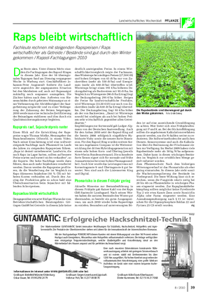 Landwirtschaftliches Wochenblatt PFLANZE Anzeige Der Markenanbieter GUNTAMATIC bietet innovative Heizlösungen für Stückholz, Hackschnitzel, Holzpellets und Agro- brennstoffe.