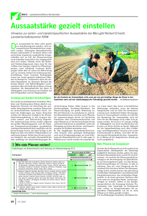 MAIS Landwirtschaftliches Wochenblatt D ie Aussaatstärke bei Mais sollte gezielt vor dem Hintergrund standort- und sor- tenspezifischer Bestandesdichten einge- stellt werden.