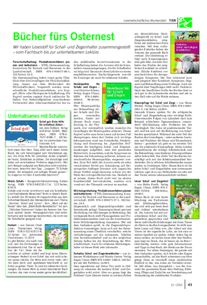Landwirtschaftliches Wochenblatt TIER Bücher fürs Osternest Wir haben Lesestoff für Schaf- und Ziegenhalter zusammengestellt – vom Fachbuch bis zur unterhaltsamen Lektüre.