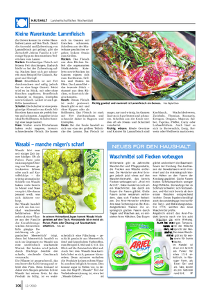 HAUSHALT Landwirtschaftliches Wochenblatt Kleine Warenkunde: Lammfleisch Zu Ostern kommt in vielen Haus- halten Lamm auf den Tisch.