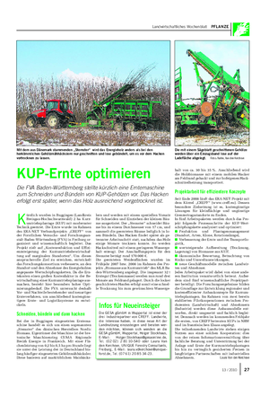 Landwirtschaftliches Wochenblatt PFLANZE K ürzlich wurden in Buggingen (Landkreis Breisgau-Hochschwarzwald) 2 ha Kurz- umtriebsplantage (KUP) mit modernster Technik geerntet.