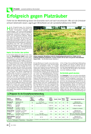 PFLANZE Landwirtschaftliches Wochenblatt Erfolgreich gegen Platzräuber Fehler bei der Weidehaltung lassen die Grasnarbe nach und nach verunkrauten.