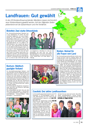 Landwirtschaftliches Wochenblatt FAMILIE Landfrauen: Gut gewählt In den 20 Kreislandfrauenverbänden Westfalen-Lippes sind kürzlich neue Vorstandsteams gewählt worden.