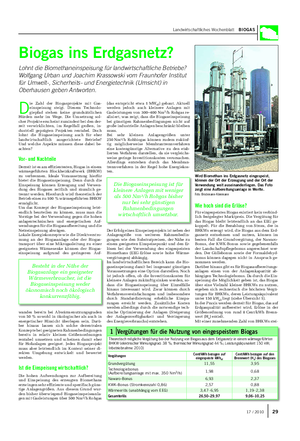 Landwirtschaftliches Wochenblatt BIOGAS Biogas ins Erdgasnetz?