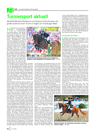 TIER Landwirtschaftliches Wochenblatt Turniersport aktuell Meredith Michaels-Beerbaum und Hubertus Schmidt waren die großen Gewinner beim Turnier in Hagen am Teutoburger Wald.