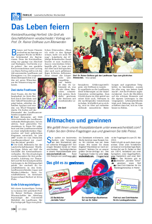 FAMILIE Landwirtschaftliches Wochenblatt Das Leben feiern Kreislandfrauentag Herford: Ute Grell als Geschäftsführerin verabschiedet / Vortrag von Prof.