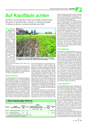 Landwirtschaftliches Wochenblatt PFLANZE Auf Krautfäule achten Die Kraut- und Knollenfäule ist die wirtschaftlich bedeutendste Krankheit im Kartoffelanbau.