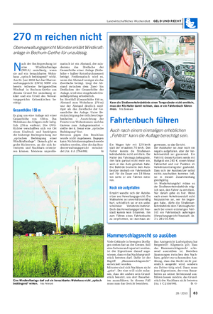 Landwirtschaftliches Wochenblatt GELD UND RECHT Ein Wagen fuhr mit 129 km/h statt der erlaubten 70 km/h.