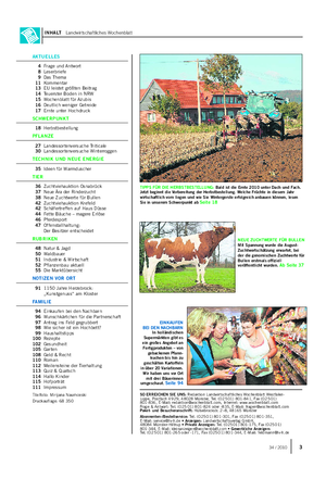 INHALT Landwirtschaftliches Wochenblatt TIPPS FÜR DIE HERBSTBESTELLUNG: Bald ist die Ernte 2010 unter Dach und Fach.