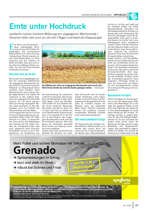 Landwirtschaftliches Wochenblatt AKTUELLES E rst Hitze und Trockenheit – dann unbeständige Witte- rung mit zum Teil hohen Re- genmengen.