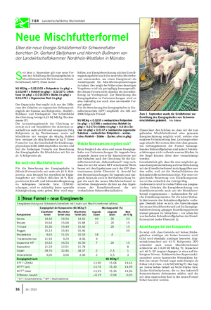 TIER Landwirtschaftliches Wochenblatt Neue Mischfutterformel Über die neue Energie-Schätzformel für Schweinefutter berichten Dr.