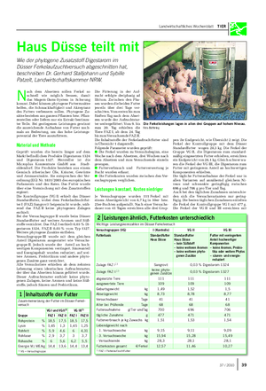 Landwirtschaftliches Wochenblatt TIER Haus Düsse teilt mit Wie der phytogene Zusatzstoff Digestarom im Düsser Ferkelaufzuchtversuch abgeschnitten hat, beschreiben Dr.