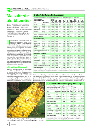 PFLANZENBAU AKTUELL Landwirtschaftliches Wochenblatt H insichtlich der Kornabreife konnte der Mais in der vergangenen Woche weitere Fortschritte machen.