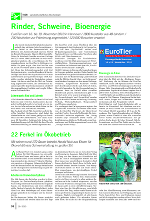 TIER Landwirtschaftliches Wochenblatt Rinder, Schweine, Bioenergie EuroTier vom 16.